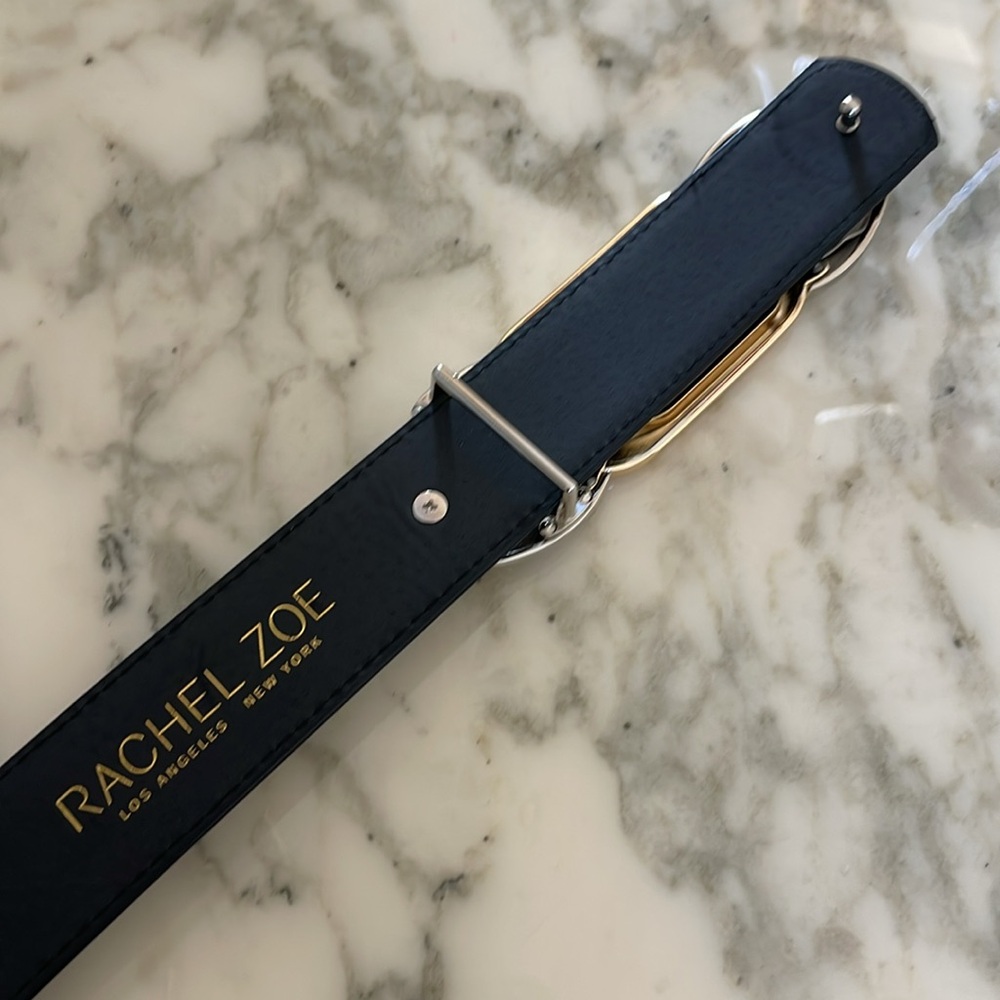 NEW Rachel Zoe Leather Black Gold Silver Metal Belt. Size S-M - Picture 4 of 6
